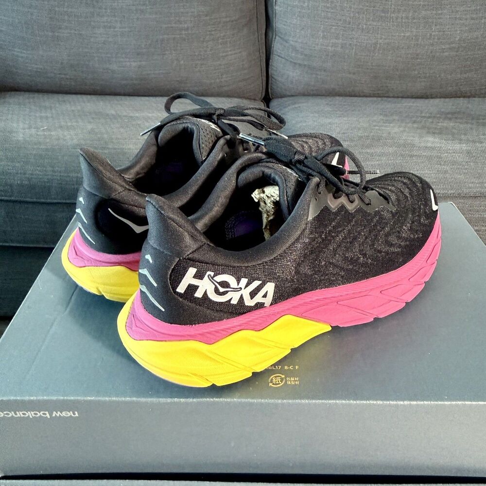 Hoka One One Black Pink Yellow Women's Athletic Running Shoes - Picture 3 of 12